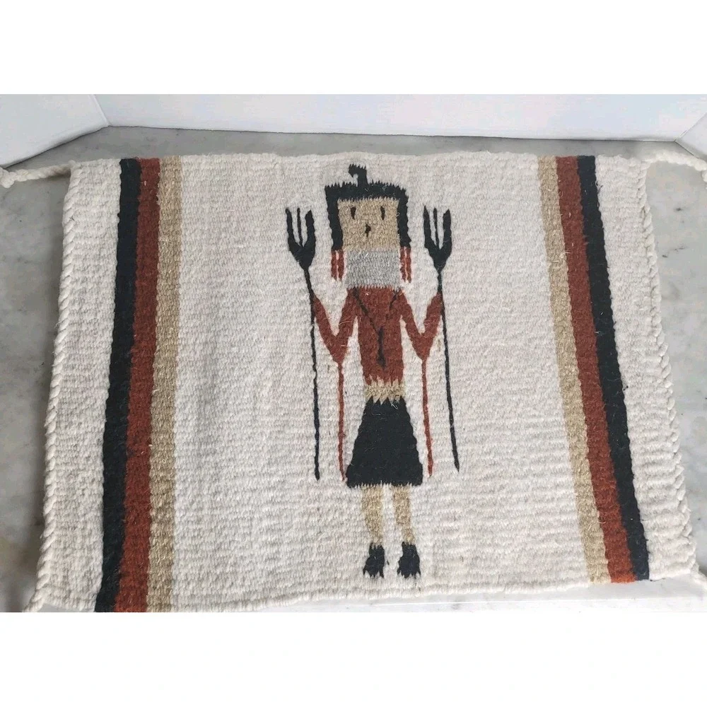 Navajo Yei Pictorial Rug 19x14 Wall Hanging Woven Wool Woven In Mexico